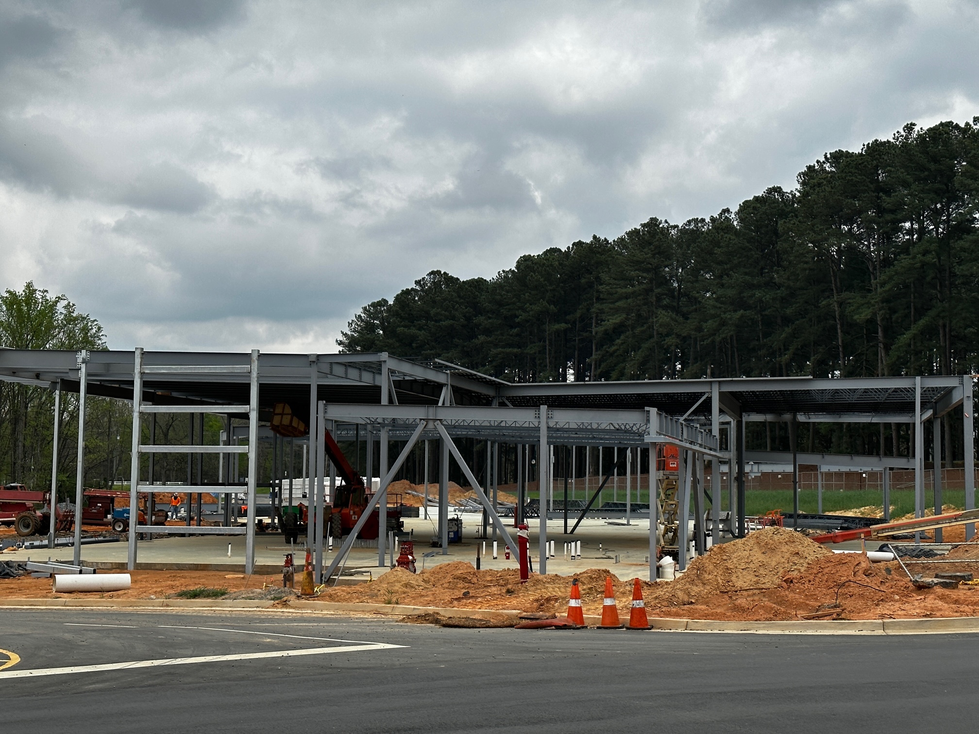 View of building structure continuing to progress, 4/5/2023.