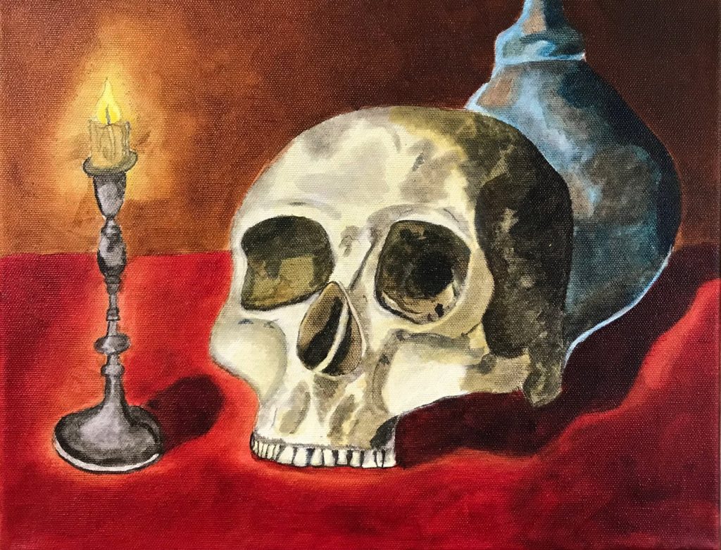 2021 Fall Art Show - Gwendolyn Hawkins. Still Life with Skull. Oil on canvas. 11x14.