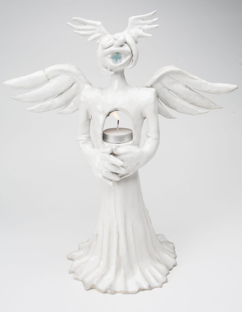Hannia Adame, "Do Not Fear", hand-built stoneware and candle, 6x12x12