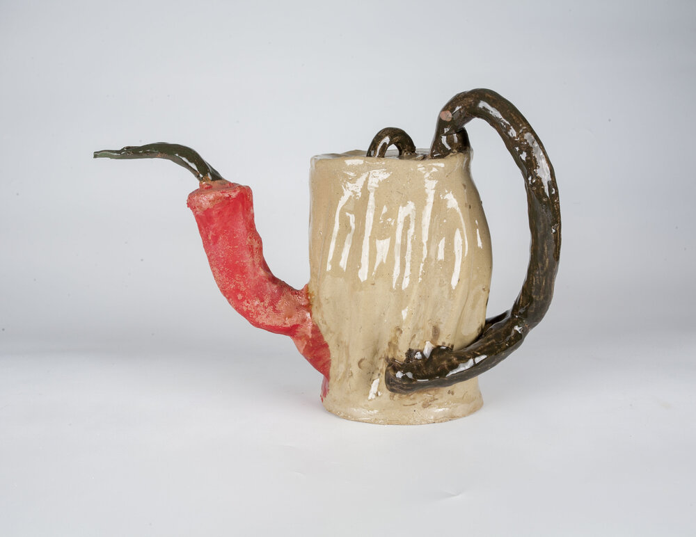 Isaac Roberson, "Red Hot Teapot", slab-built stoneware, 10x8x13