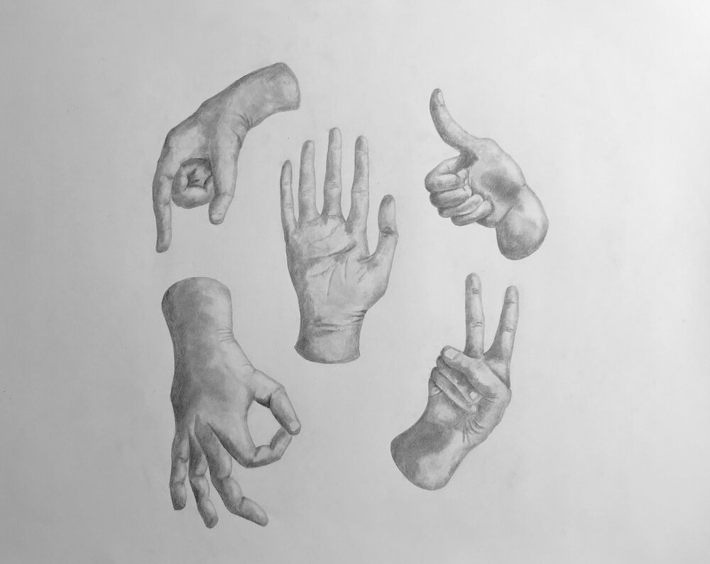 John Sechrist, "Hand Symbols", graphite on paper, 24x18