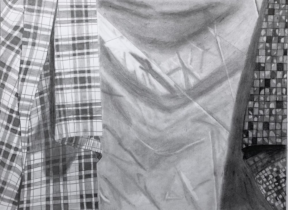 Lauren Irving, "Still Life of Fabric", graphite on paper, 24x18