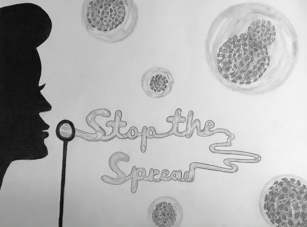 Lauren Irving, "Stop the Spread", graphite and charcoal on paper, 24x18