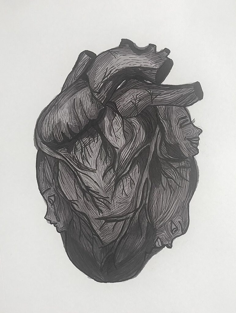 Madison Thaxton, "Chest Cavity", mixed media on paper, 10x8