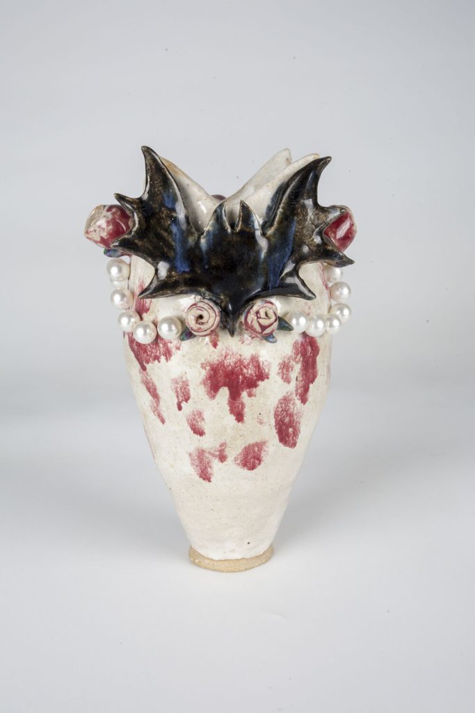 Samantha Swinson, "Let Them Eat Bats", coil-built stoneware and beads, 6x6x10