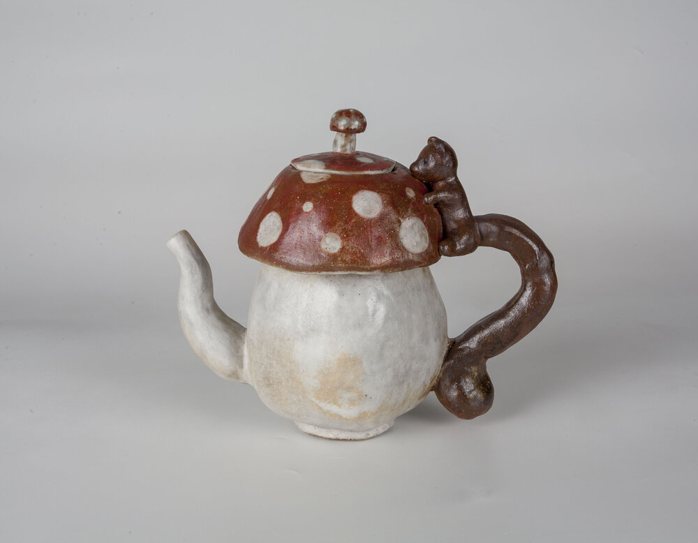 Sanoa Washburn, "Mushroom Teapot", slab-built teapot, 8x9x9