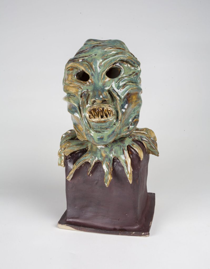 Sydni Vernon, "The Mask", hand-built stoneware, 12x12x19
