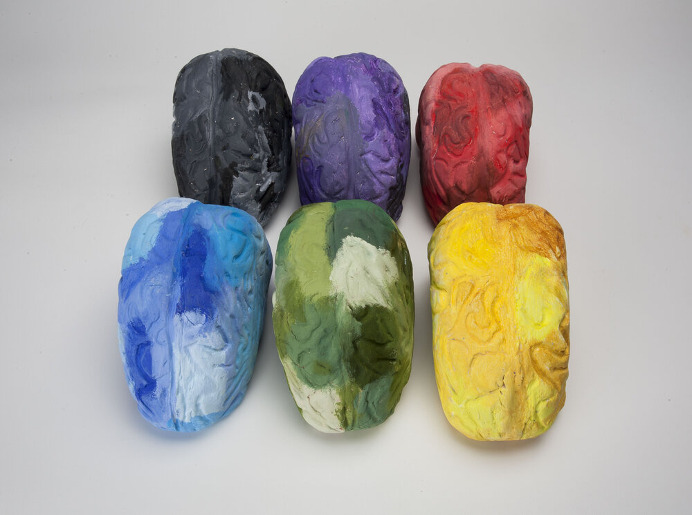 Torri Parson, "Brains", press-molded ceramic and polychrome, 14x14x7