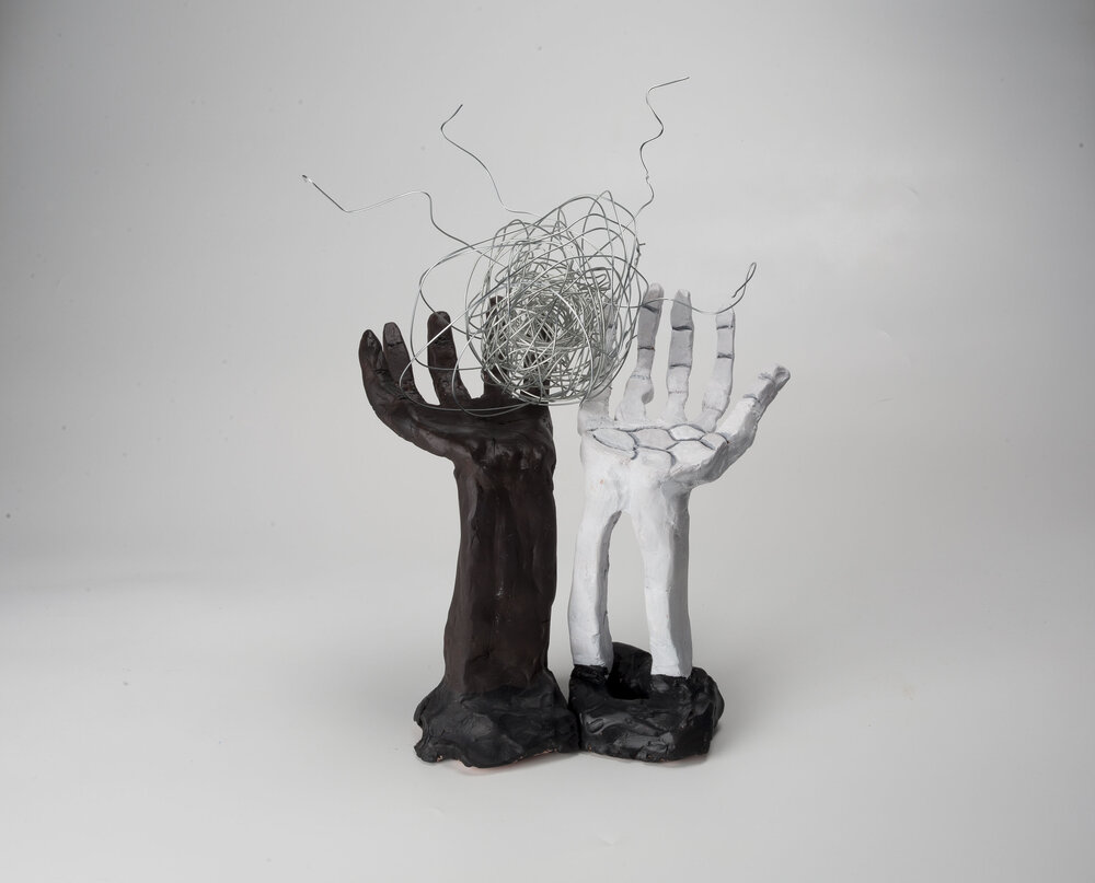 Torri Parson, "Overflowing", ceramic, polychrome, wire, 9x9x12
